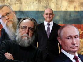 Dirty Russians featuring (clockwise at 10) Valery Korovin, John Mark Dougan, Vladimir Putin, and Aleksandr Dugin