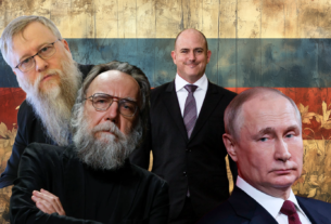 Dirty Russians featuring (clockwise at 10) Valery Korovin, John Mark Dougan, Vladimir Putin, and Aleksandr Dugin