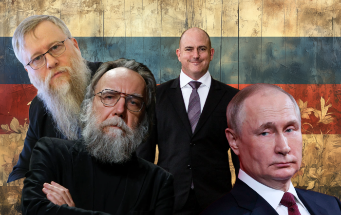 Dirty Russians featuring (clockwise at 10) Valery Korovin, John Mark Dougan, Vladimir Putin, and Aleksandr Dugin